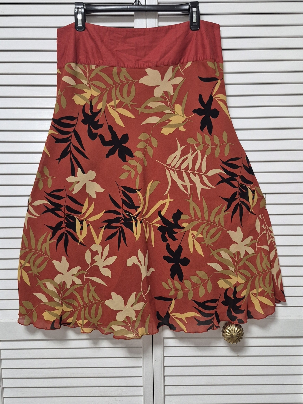 SilkLand Rust Floral Circle Skirt with Black & Cream Accents